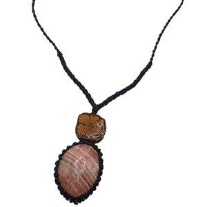 Handmade Natural Stone Necklace, Ayahuasca Flower, Adjustable Macrame Cord